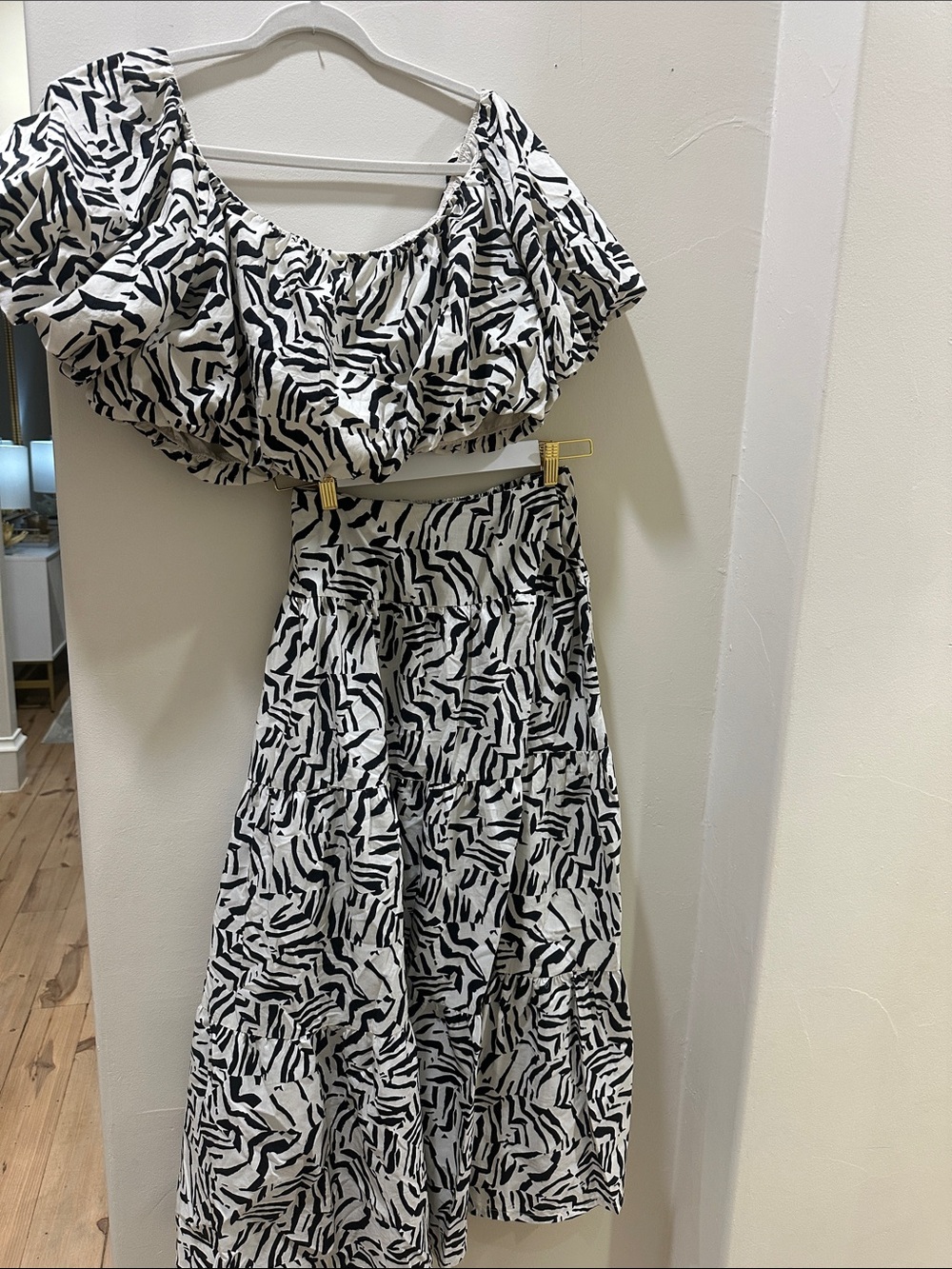 Black & White Printed Two-Piece Dress Set